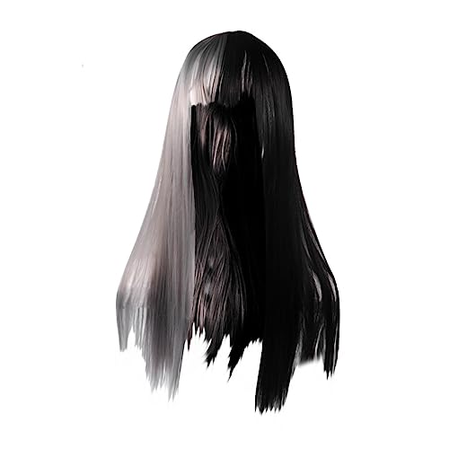 Ipetboom Gerade Halbschwarze Graue Perücken Modische Kunsthaarperücke für Frauen Bühnenfestivals Partys Cosplay von Ipetboom