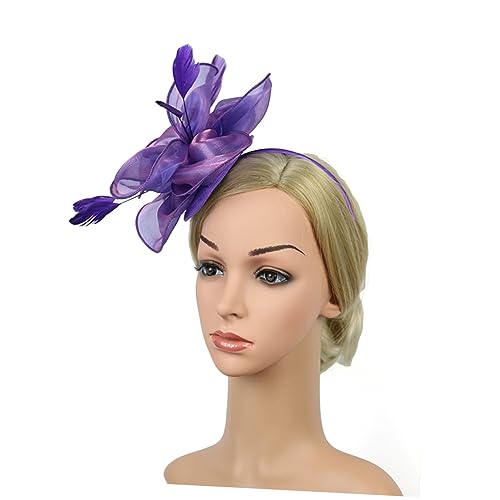 Ipetboom Fascinator Haarspange Fascinators für die Teeparty Fascinatoren für Organza-Handband Kirchenhüte für Damen haarschmuck charmant Hut schmücken Kleidung Fräulein Schal Violett von Ipetboom