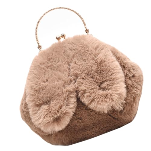 Ipetboom Fashionable Khaki Faux Rabbit Fur Plush Crossbody Bag Damen Schultertasche mit Abnehmbarer Kette Leichte Kleine Umhängetasche als Handtasche für Party Shopping Hochzeit und Alltag von Ipetboom