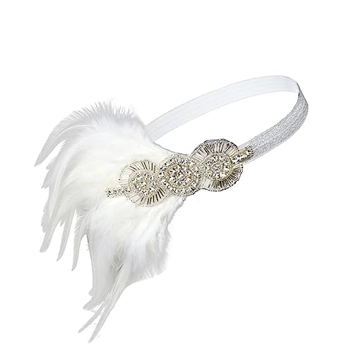 Ipetboom Braut Stirnband Gatsby Haarband Party- Haarschmuck Für Die Hochzeit Flapper Stirnband Feder Party-kopfbedeckung 1920er Jahre Haarschmuck Kleidung Tiara Abschlussball Weiß Braut von Ipetboom