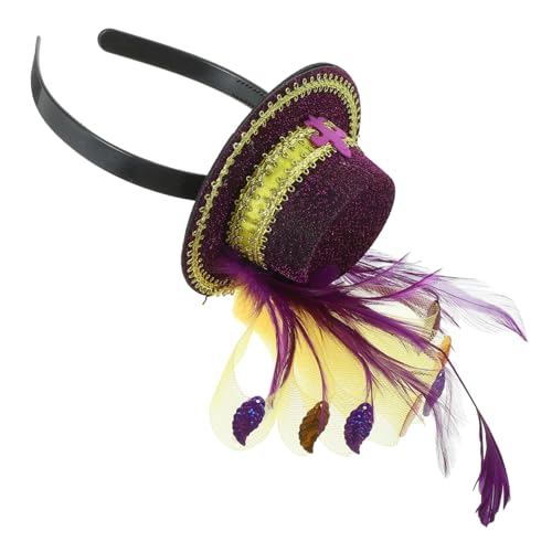 Ipetboom Feder Stirnband Feder-stirnband Zylinder-stirnband Top-hat-stirnband Hut Stirnband Halloween Karneval-haar-accessoires Karnevalsstirnband Violett Fräulein Stoff Mädchen von Ipetboom