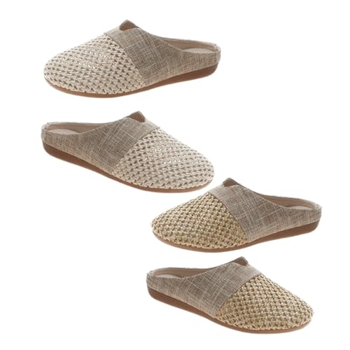 Ipetboom Flache Damen Slipper aus Strohgeflecht Rutschfest Modisch Backless Pantoletten Leicht und Angenehm für Alltag und Sommer Beige von Ipetboom