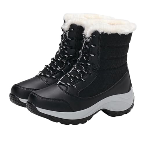 Ipetboom Gefütterte Damen Winter Schneestiefel mit Schnürung Kunstpelz Gefüttert Rutschfeste Gummisohle Mittelhoch Warm und Atmungsaktiv für Outdoor Herbst und Winter von Ipetboom