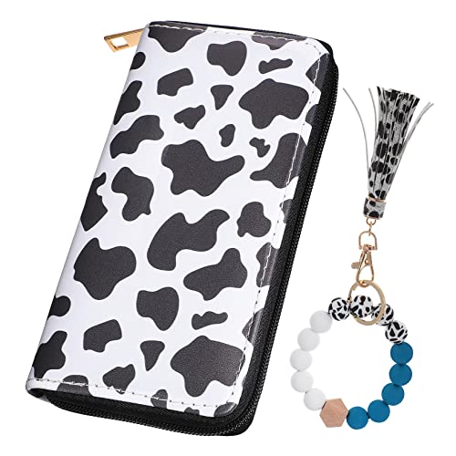 Ipetboom Geldbörse mit Milch Kuh Muster Halter Schild Quaste Kasse für Frauen Tastatur -Armband mit Brieftasche Kuh Brieftasche Armreifen Armband Brieftasche PU-Leder von Ipetboom