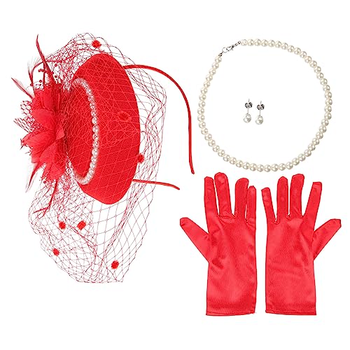 Ipetboom Gesicht 1 Satz retro styles damenschmucksets 20er-Jahre-Stirnband Pillendose mit Schleierhut Kappen Haarschmuck für die Hochzeit Handschuhe für Frauen-Teeparty Vintage-Hut von Ipetboom