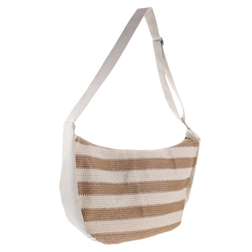 Ipetboom Gestreifte Strohtasche Damen Große Umhängetasche für Sommer Crossbody Strand Reisen Freizeit Khaki Farbton Leicht von Ipetboom
