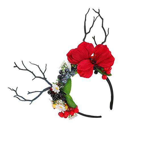Ipetboom Breiter Kunstblumen-haarreif Mit Geweih Für Weihnachten Stilvolles Kostüm-accessoire Für Partys Und Geeignet Für Damen Und Mädchen von Ipetboom