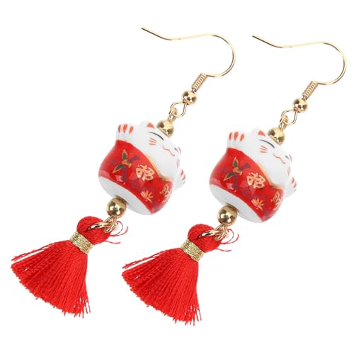 Ipetboom Glückskatze Ohrringe Damen Rote Quaste Baumelnde Schmuck Kreative Glücksbringer Ohrhänger Leicht Robust Für Party Alltag von Ipetboom
