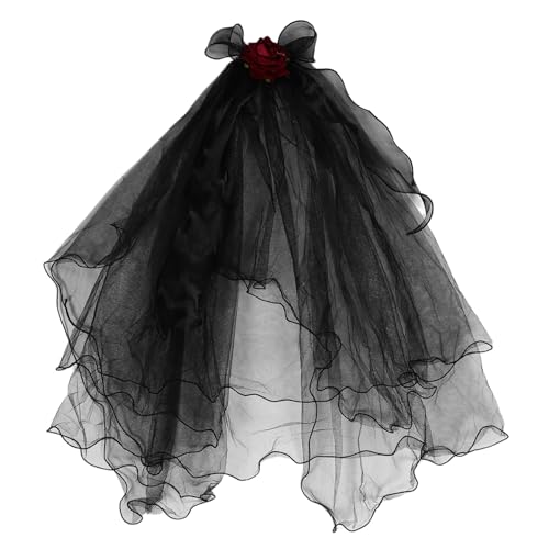 Ipetboom Gothic Cosplay Kopfstück mit Roten Rosen Leichter und Bequemer Brautschleier für Halloween Party Handgefertigtes Vintage Zubehör für Hexen und Geisterkostüme von Ipetboom