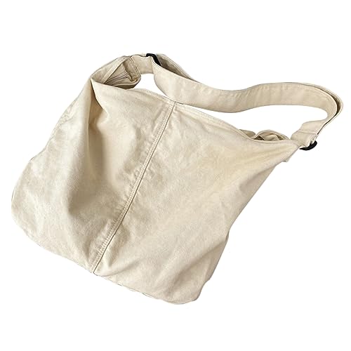 Ipetboom Große Damen Canvas Umhängetasche Vielseitige Schultertasche für Shopping Reisen und Schule mit Innentasche für Handy und Schlüssel Schlichtem Weiß von Ipetboom