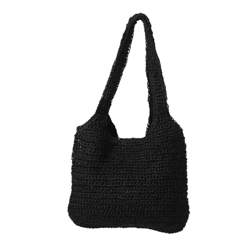 Ipetboom Große Sommer Strohtasche Damen Strand Tote Bag Handgewebt Hohlgeflecht Schultertasche mit Ergonomischen Trägern Extralanger Stauraum für Urlaub Reisen Picknick von Ipetboom