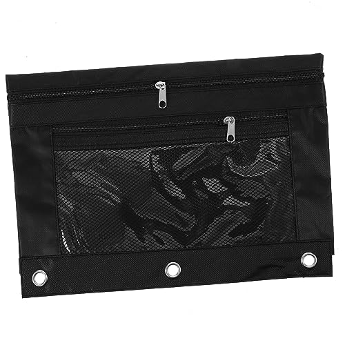 Ipetboom Großes Kapazität Federmäppchen mit Reißverschluss Ring Binder Stifte Tasche für Büro Schule und Aufbewahrung von Schreibwaren und Kosmetik Schwarz Transparentes Design von Ipetboom