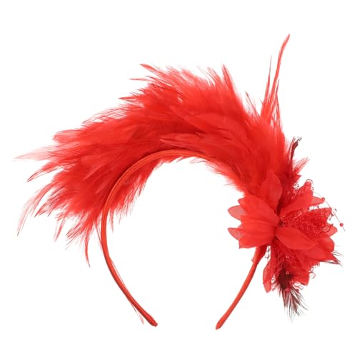 Ipetboom Haargummi Feder Stirnband Fascinator für Karneval Flapper-Kostüm Tiara Haarschmuck Haarband Stirnbänder für Damen Abschlussball Kopfbedeckung schmücken Fräulein rot von Ipetboom