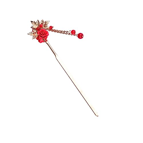 Ipetboom Haarnadel chinesischer Haarstab Föhnbürste Haartopper Tiara Haarspangen Haarstock Haarknoten Essstäbchen Hanfu Kopfbedeckung Haare hoch Brötchen Damen Kupfer rot von Ipetboom