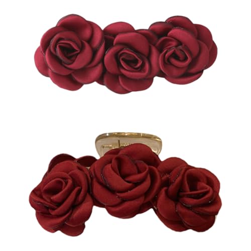 Ipetboom Haarschmuck 2st Haarklammer Rosenblütenhaar Kiefer Oktopus-haarspangen Für Frauen Haarspangen Für Frauen Floraler Krallenclip Hinterkopf Rot Modellieren Fräulein Acryl von Ipetboom