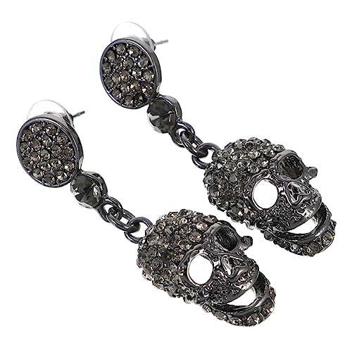 Ipetboom Halloween Ohrstecker mit Perlenbesatz Stylischer Auffälliger Ohrschmuck für Damen Langlebig Modisch Geeignet für Party Alltag Retro Skull Anhänger Schwarz von Ipetboom