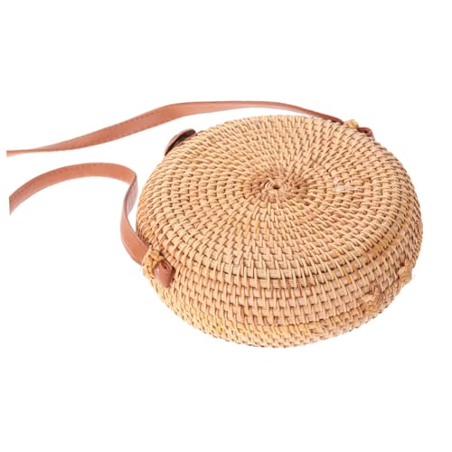 Ipetboom Handgefertigte Damen Rund Rattan Tasche Mini Umhängetasche Geflochtene Stroh Schultertasche Casual Reise Strand Alltag von Ipetboom
