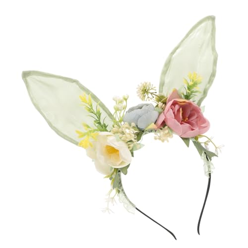 Ipetboom Hasenohren Stirnband mit Realistischen Blumen Leichter Haarschmuck für Mädchen Niedliches Kaninchen Ohr Design Süßes Kopfschmuck Accessoire für Party Hochzeit Ostern und von Ipetboom