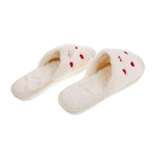 Ipetboom Hauspantoffeln Damen Plüsch Open Toe mit Herzmotiv Weiche Atmungsaktive Hausschuhe Weiß Für Innen Außengebrauch Komfortable Flache Slipper von Ipetboom