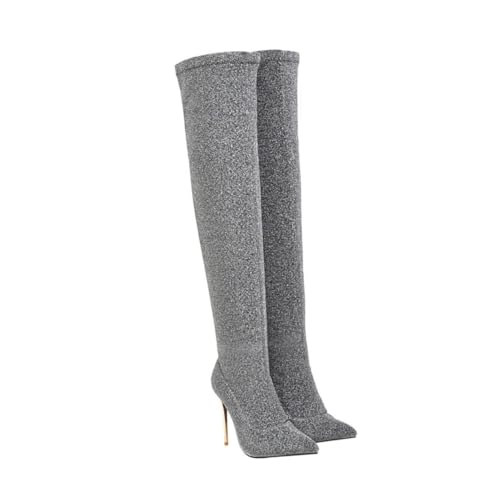 Ipetboom Herbst Winter Damenschuhe Overknee Stiefel mit Dünnem Absatz Kniehohe Langschaftstiefel aus Atmungsaktivem Material Rutschfeste Gummisohle Geeignet für Freizeit Party und Outdoor von Ipetboom
