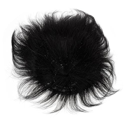 Ipetboom Herren Echthaar Haarersatz Stück mit Clip Natürlich Schwarz Langlebig Fester Realistisches Toupet für Stellen Unauffälliger Haarersatz für Männer von Ipetboom