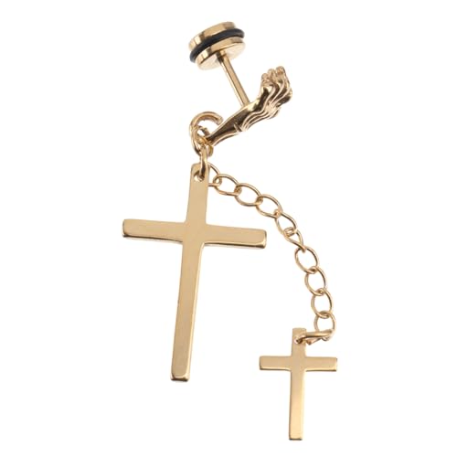 Ipetboom Herren Titanstahl Ohrstecker Kreuz Design Goldfarbener Skull Kettenanhänger Moderner Ohrschmuck für Männer Alltag und Party von Ipetboom