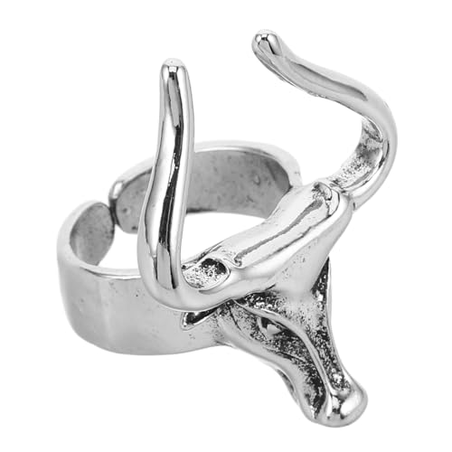 Ipetboom Herrenring Metall Ox Kopf Design Retro Bullhead Statement Einzigartiger Modischer Fingerschmuck für Vielseitig Langlebig Robust Stilvoll bei Partys und Treffen von Ipetboom