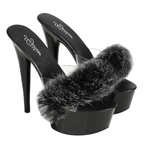 Ipetboom High Heeled Sandals mit Flauschiger Spitze Schwarze Damen Sommer Schuhe Modische High Heel Sandaletten für Mädchen Ansprechende Damenschuhe mit Attraktivem Design von Ipetboom