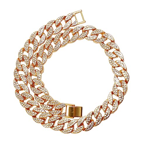 Ipetboom Hip Hop Herrenkette Goldfarbene Kubanische Gliederkette mit Strasssteinen Retro Vintage Schmuck Modisches Männliches Accessoire für Partys und Alltag von Ipetboom