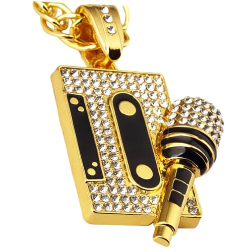 Ipetboom Hip Hop Mikrofon Halskette Goldfarbene Rapper Schmuck Herren Cassette Anhänger Streetwear Statement Kette für Partys Alltag und Geschenke von Ipetboom