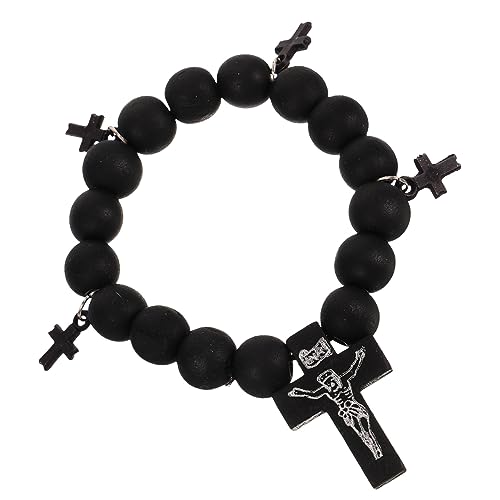 Ipetboom Holzperlen Kreuz Armband Damen Herren Elastisches Beaded Schmuck Unisex Komfortables Langlebiges Holzarmband mit Dehnbarem Design für Verschiedene Handgelenkgrößen Modisch von Ipetboom