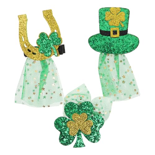 Ipetboom Irish Festival Hairpin Collection 3-teiliges Set Mit Pailletten Kleeblatt-haarnadel Hut Und Hufeisenklammer Für Damen Jungen Und Mädchen von Ipetboom