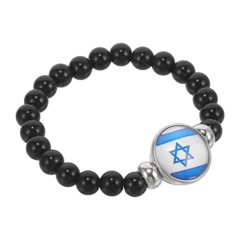 Ipetboom Israel Flag Beaded Bracelet Patriotic Schmuckstück Unisex Schwarz Perlenarmband Vielseitig Kombinierbar Komfortabel Tragegefühl Langlebig Farbintensiv von Ipetboom