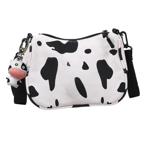 Ipetboom Japanische Canvas Messenger Bag mit Kuhmuster Leichte Umhängetasche mit Kettenriemen Strapazierfähige Schultertasche für Alltag Schule Reisen und Freizeit Weißes Original Harajuku von Ipetboom