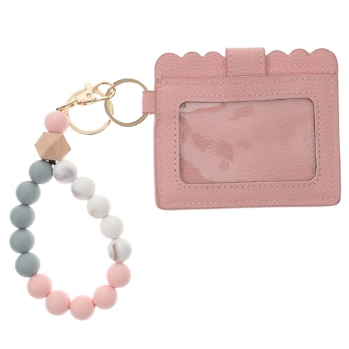 Ipetboom Kartenhalter Armband mit Holzperlen Schlüsselanhänger und Kartenetui Kreativer Kartenhalter mit Schlüsselring Handliches Armband für Ausweise und Kleine Gegenstände Tragbar Am von Ipetboom