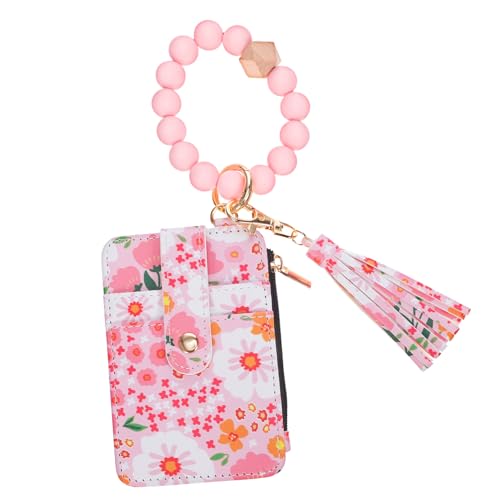 Ipetboom Schlüsselanhänger Mit Geldbörse Für Damen Perlen-Armband Mit Blumenmuster Kartenhalter-schlüsselanhänger Aus Robustem Material Tragbar Und Praktisch Für Täglichen Gebrauch von Ipetboom