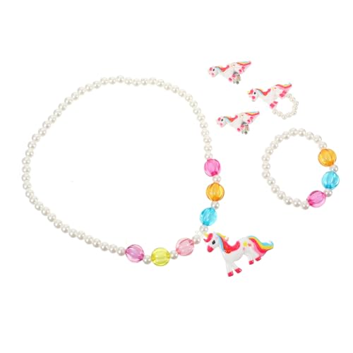 Ipetboom Kinderschmuck Einhorn Mädchen Teilig Halskette Armband Ring Ohrringe Weiß Modeschmuck Party Alltag Langlebig Elegant von Ipetboom