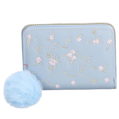 Ipetboom Kleine Damen Geldbörse mit Reißverschluss Gesticktes PU Material Kompakte Münzbörse mit Mehreren Kartenfächern Sicherer Verschluss für Wechselgeld und Karten Handlich und Leicht von Ipetboom