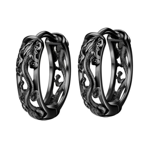 Ipetboom Kleine Runde Drachen Ohrringe Herren Retro Ethno Stil Schmuck Leichte Dangle Creolen Schwarze Ohrschmuck für Alltag Festival und Besondere Anlässe von Ipetboom
