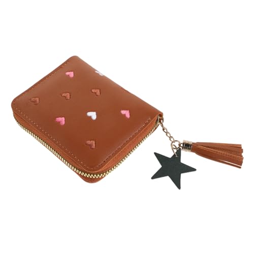 Ipetboom Kleines Damen Portemonnaie aus PU mit Stern Anhänger Mehrfache Kartenfächer Sicherer Reißverschluss Handliche Kurzform Geldbörse für Münzen und Karten für Kleine Taschen und von Ipetboom