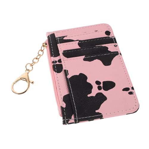 Ipetboom Kleines PU Kartenetui mit Kuhmuster Schlüsselanhänger Reißverschluss münzfach Kompakte Damen geldbörse Modisches Portemonnaie für Kreditkarten und Tickets Robust und Praktisch von Ipetboom