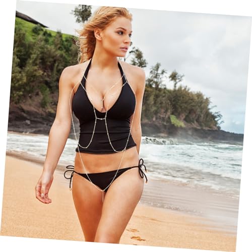 Ipetboom Körperkette Bikini Body Chain Schmuck für Strand Party Nachtclub Verstellbare Goldfarbene Körperschmuck Kette Leichtes Accessoire für Damen und Mädchen von Ipetboom