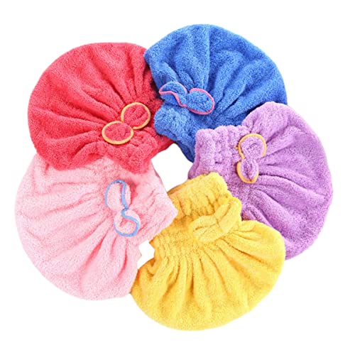 Ipetboom Korallenfleece Haartrockenhut Schnelltrocknungshut für Damen und Mädchen Wasserabsorbierender Duschhut mit Bogen 5 Stück von Ipetboom