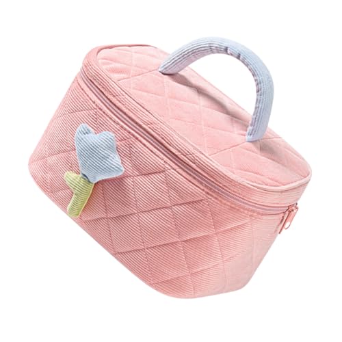 Ipetboom Kosmetiktasche Damen Cord Makeup Bag Groß Fassungsvermögen Weich Leicht Tragbar Modisch Süß für Teenager Mädchen Reise Schminktasche von Ipetboom