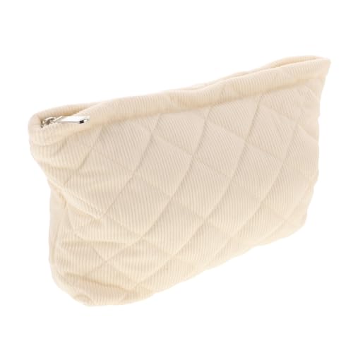 Ipetboom Kosmetiktasche Mit Gestepptem Design Große Beuteltasche Aus Cord Für Make-up Und Körperpflege Mit Reißverschluss Und Schlichtem Weißen Karomuster Praktische Reise-Organizer-Tasche von Ipetboom