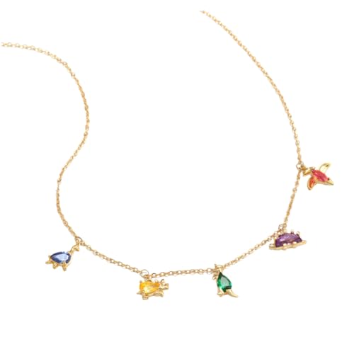 Ipetboom Kreative Kleine Dinosaurier Halskette für Mädchen Gold Vergoldet Farbiger Zirkonia Anhänger Clavicle Schmuck Modischer Halsdekor von Ipetboom