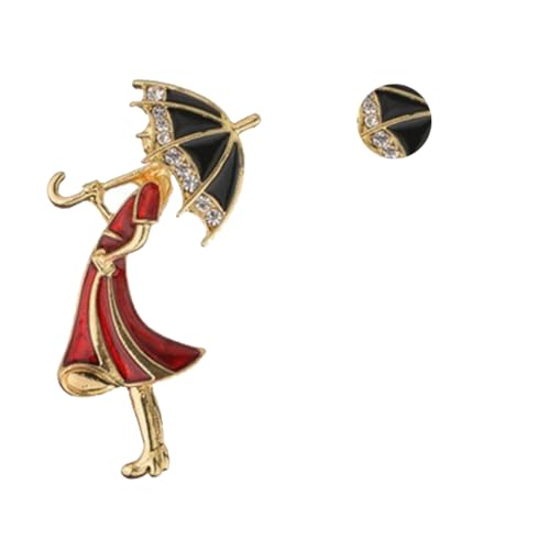 Ipetboom Kreative Tropfen emaille Brosche Mädchen mit Regenschirm Strahlender Strass Legierter Anstecker Modisches Party accessoire für Damen Auffälliges Design Langlebiges Vielseitig von Ipetboom