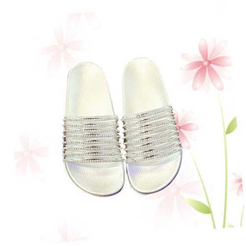 Ipetboom Kristallbesetzte Damenslipper mit Streifenmuster Silberne Bling PVC Sandalen Sommerliche Leichte Hausschuhe für Strand Bad und Alltag von Ipetboom