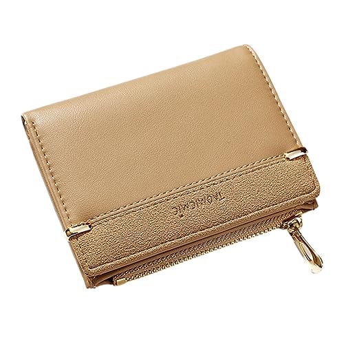 Ipetboom Kurzformat Damen Geldbörse Braun PU Portemonnaie mit Reißverschluss Multifunktionale Kleine Geldtasche Robust und Leicht für Karten Münzen und Bargeld von Ipetboom