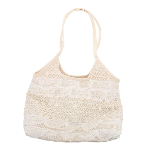 Ipetboom Lässige Damen Schultertasche aus PU und Spitze Große Geräumige Umhängetasche für Shopping Reisen und Alltag Weiche Strandtasche mit Modischem Spitzen mesh design von Ipetboom